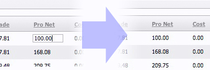 Live Editing of Fields - The cursor changes to the classic "plus" symbol recognisable from Excel when placed over a live-editable field.