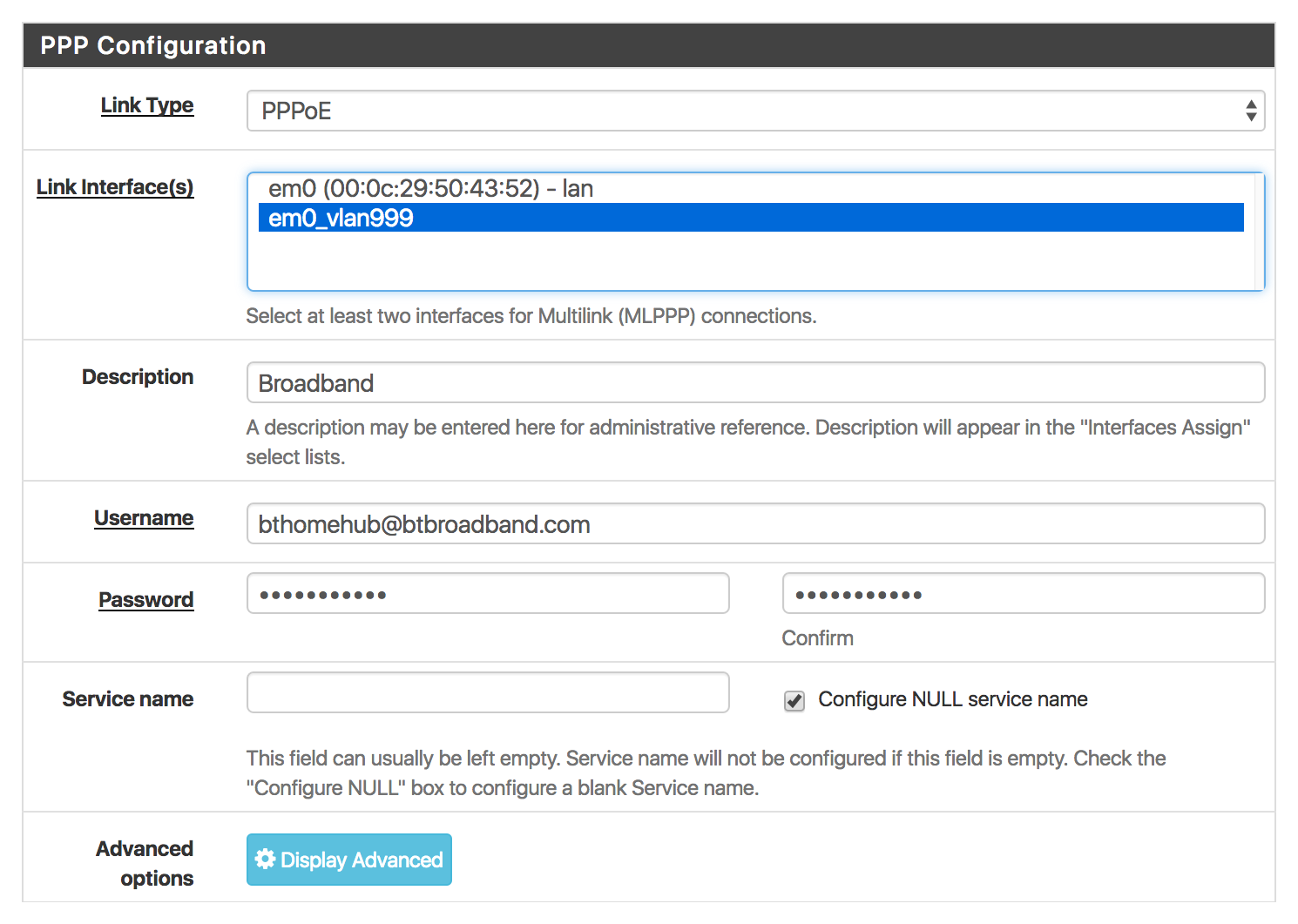 Creating the PPPoE Virtual Network Port