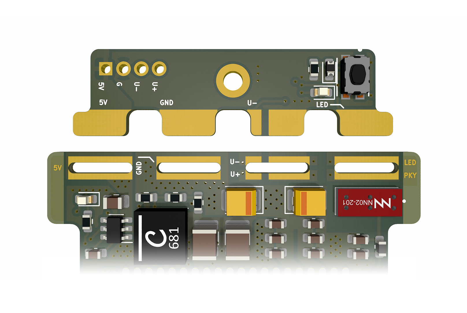 Dovetail-style PCB Joint to join the front panel to the main PCBA